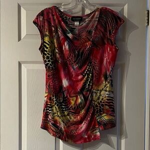 Soft Works Women's Red and Yellow Patterned Blouse